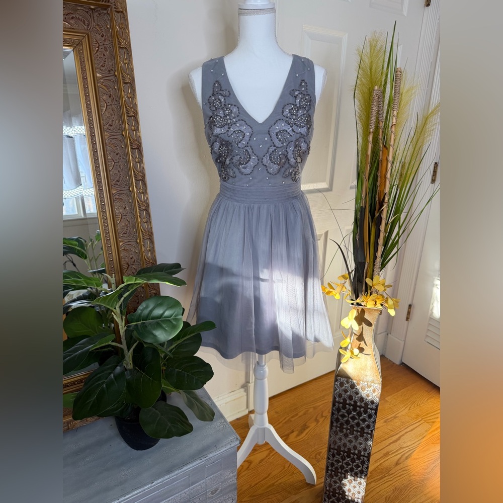 Elegant Gray Embellished Dress